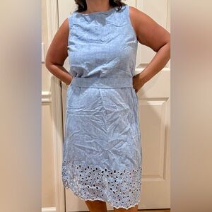Lands' End Light Blue Midi Dress with Eyelet Hem